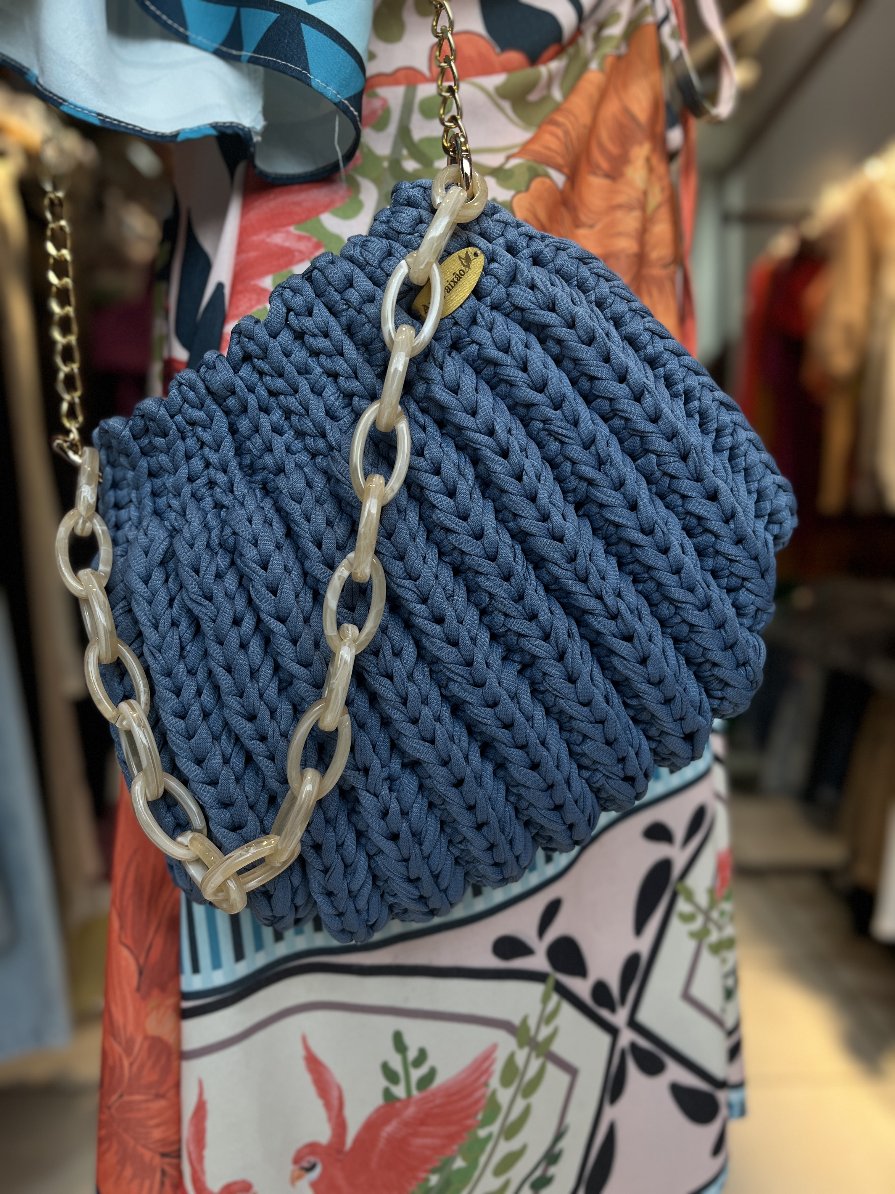 BOLSA DE CROCHÊ AZUL